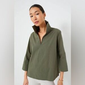 Tuckernuck Olive Green Split-Neck Popover Top
